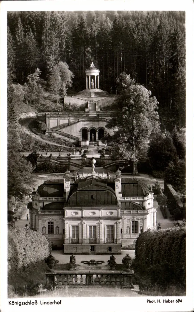 Königsschloß Linderhof — vista panorâmica — Fot. H. Huber 694 - Frente