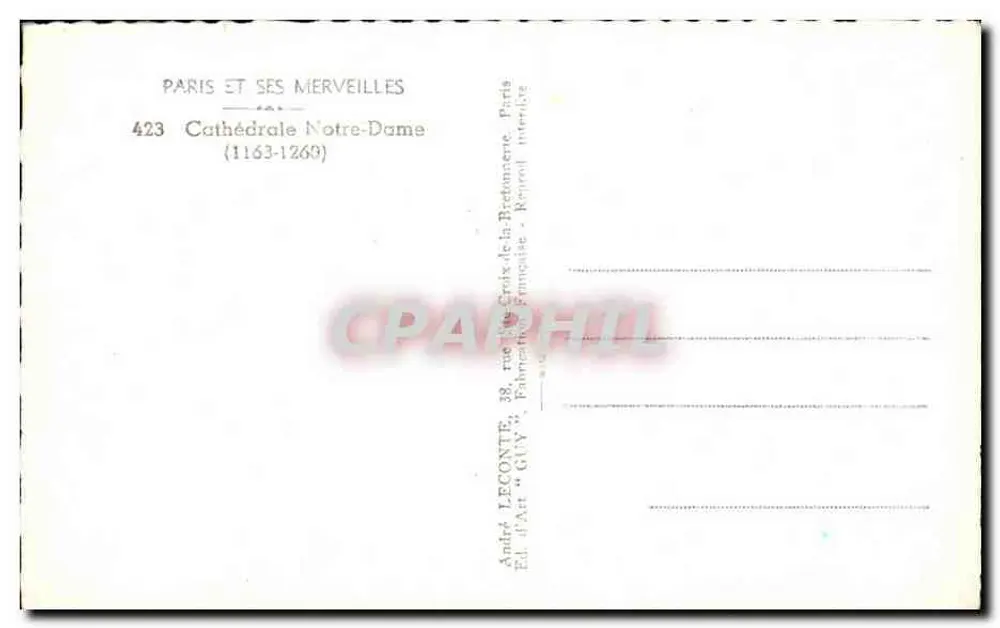 Notre-Dame de Paris — Kathedrale Notre-Dame (1163-1260) — André Leconte, Art Editions 'Guy' - Rückseite