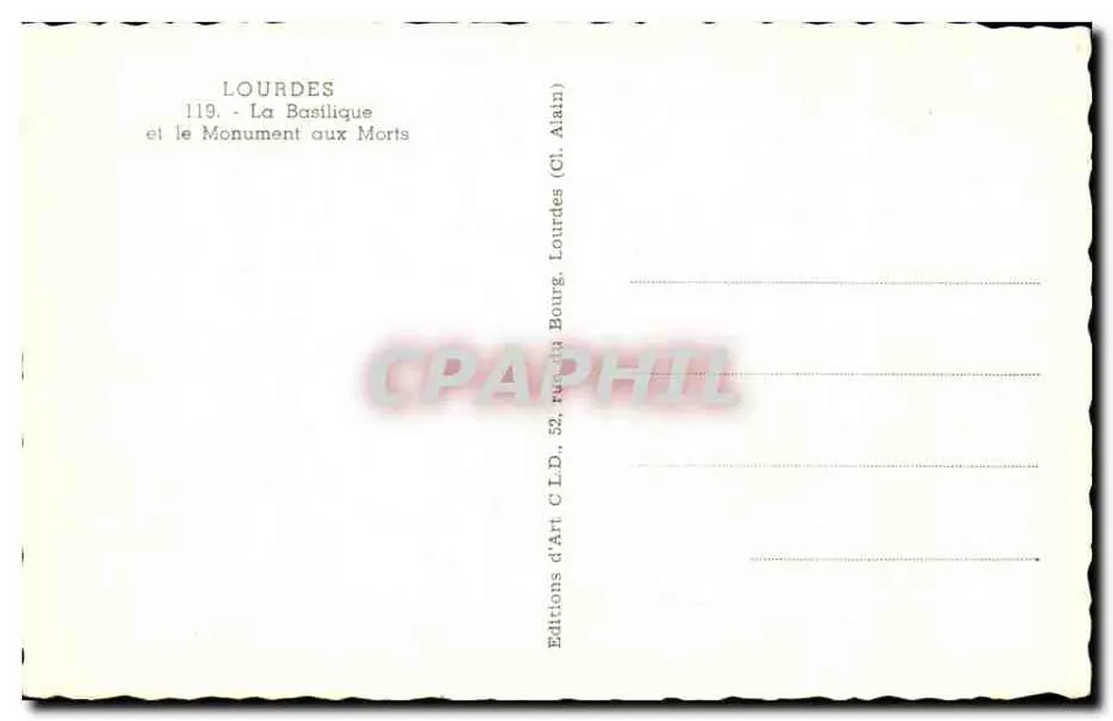 Lourdes — Die Basilika und das Kriegerdenkmal — Éditions d'Art C.L.D., Lourdes - Rückseite