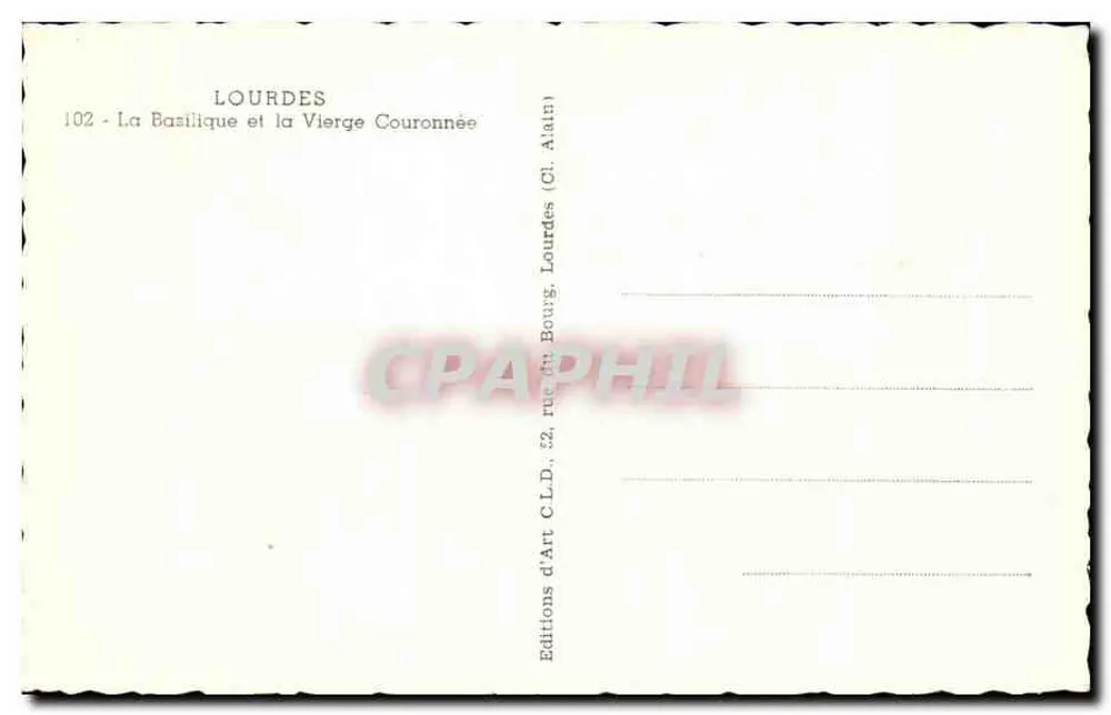 Lourdes — Die Basilika und die gekrönte Jungfrau — Editions d'Art C.L.D., Lourdes - Rückseite