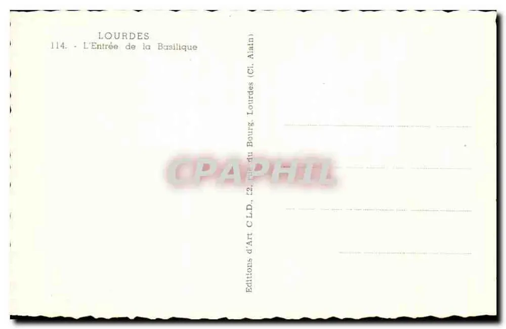 Lourdes — Entrada da Basílica — Éditions d'Art Alain - Verso