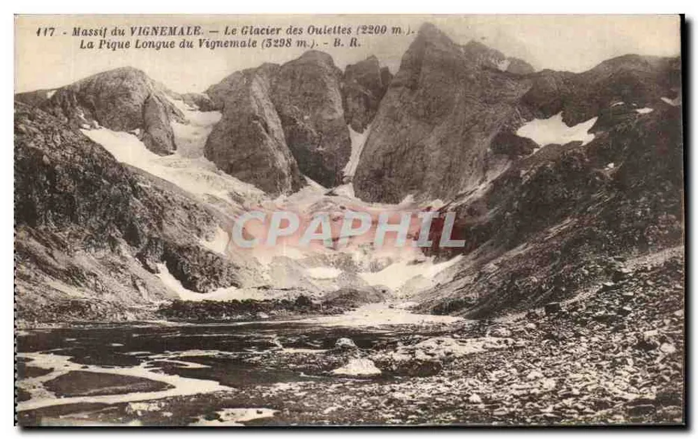 Massiv des VIGNEMALE — Der Glacier des Oulettes (2200 m.) und die Longe Spitze des Vignemale (3298 m.) — Bloc frères, Bordeaux - Vorderseite