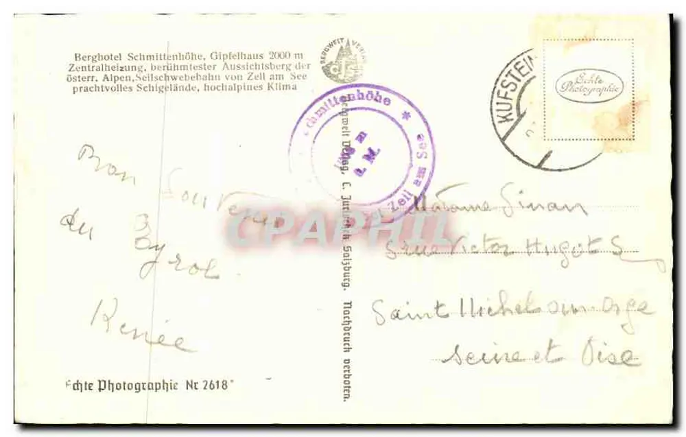 Glocknergroep vanaf de Schmittenhöhe — alpine uitzicht met gedefinieerde toppen — uitgegeven door Echte Photographie Nr 2618 - Achterkant