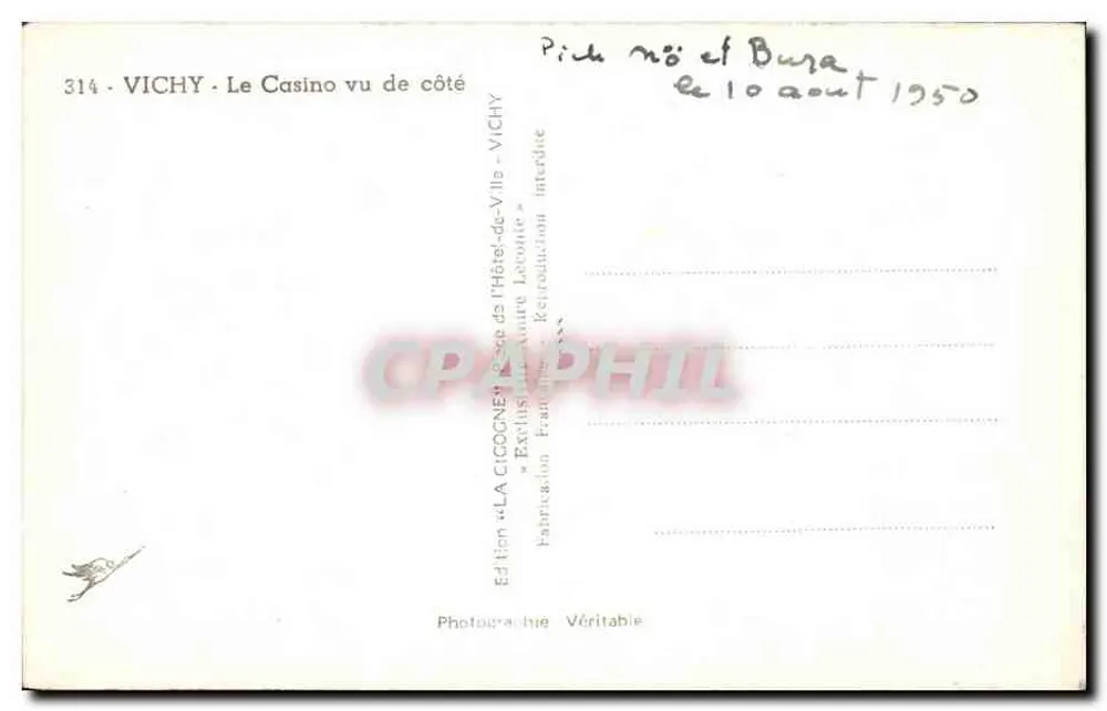 Vichy - Het Casino gezien van de zijkant — Uitgave LA CIGOGNE, n°314 - Achterkant
