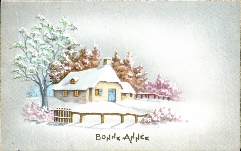 Schneebekleidetes Schloss — Frohe Weihnachten — Weihnachtskarte - Vorderseite