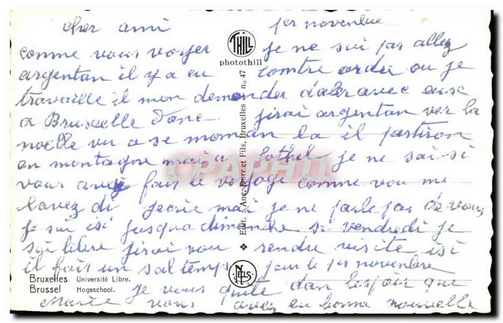 Universidade Livre de Bruxelas — Hoge School — editor Anc. Derr & Fils, n° 47 - Verso
