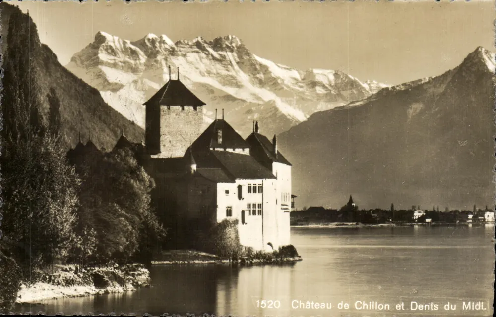 Castelo de Chillon e Dentes do Meio-Dia — 1520 — Sociedade Gráfica Neuchâtel - Frente