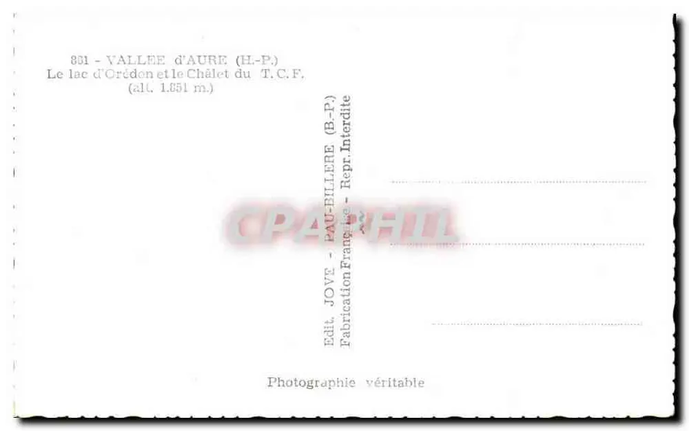 See Crédon und das Chalet des T.C.F. — Tal von Aure (H-P) — Verlag Jove - Pau-Billère - Rückseite