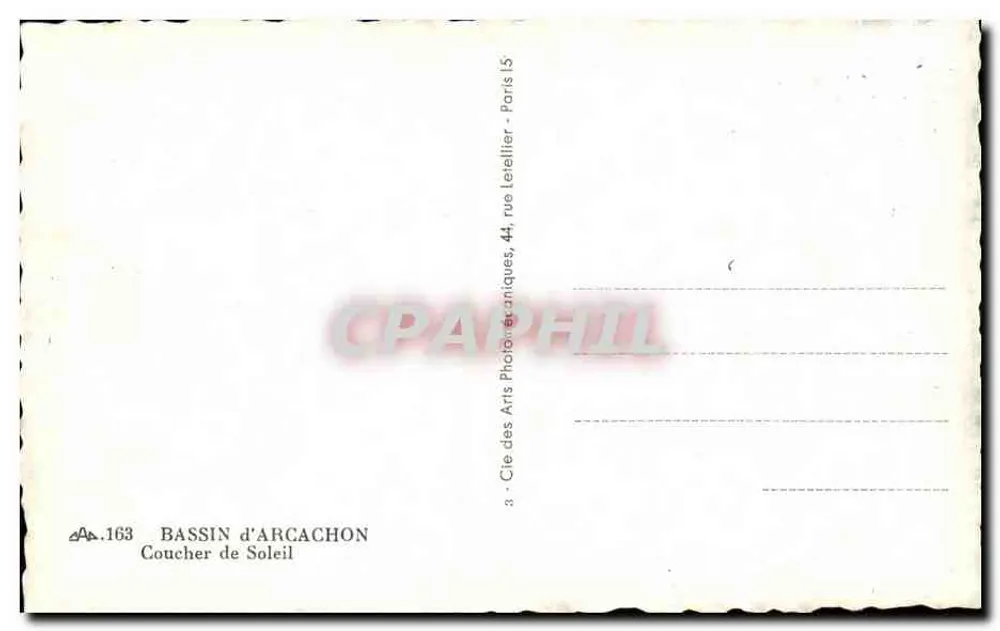 Bassin d'Arcachon — Coucher de Soleil — Cie des Arts Photographiques, 44, rue Lerellier, Paris 15 - Verso