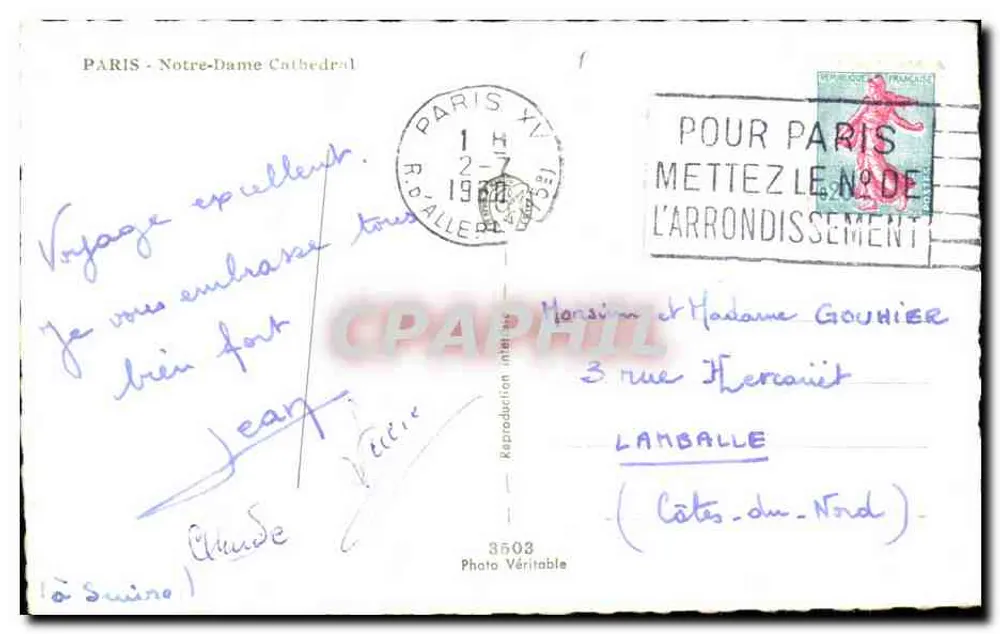 Paris - Notre-Dame — vista da Seine — editor Ganne, n°3603 - Verso