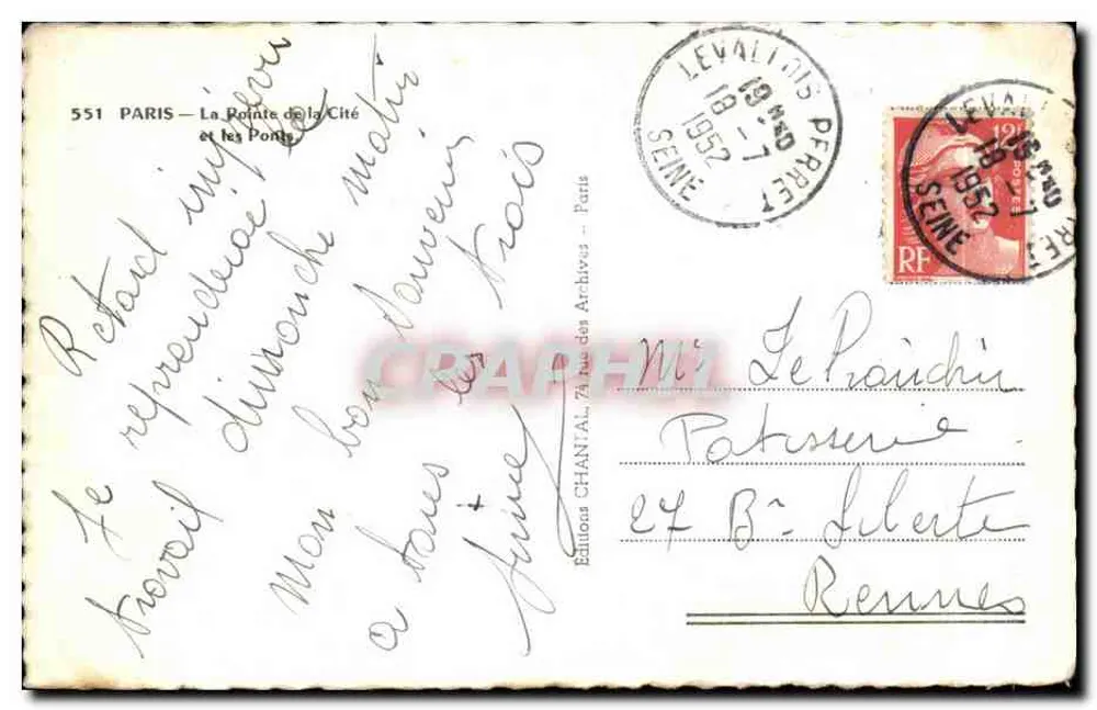 Paris — A Ponta da Cidade e os Pontes — Edições Chantal, n°551 - Verso