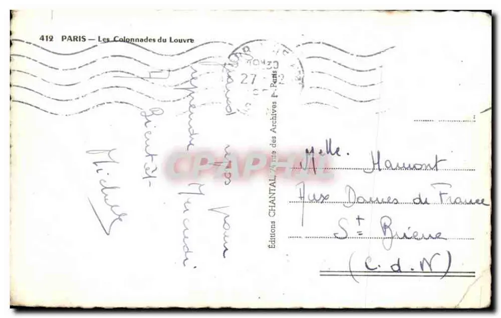 París — Las Columnas del Louvre — Ediciones Chantal - Reverso