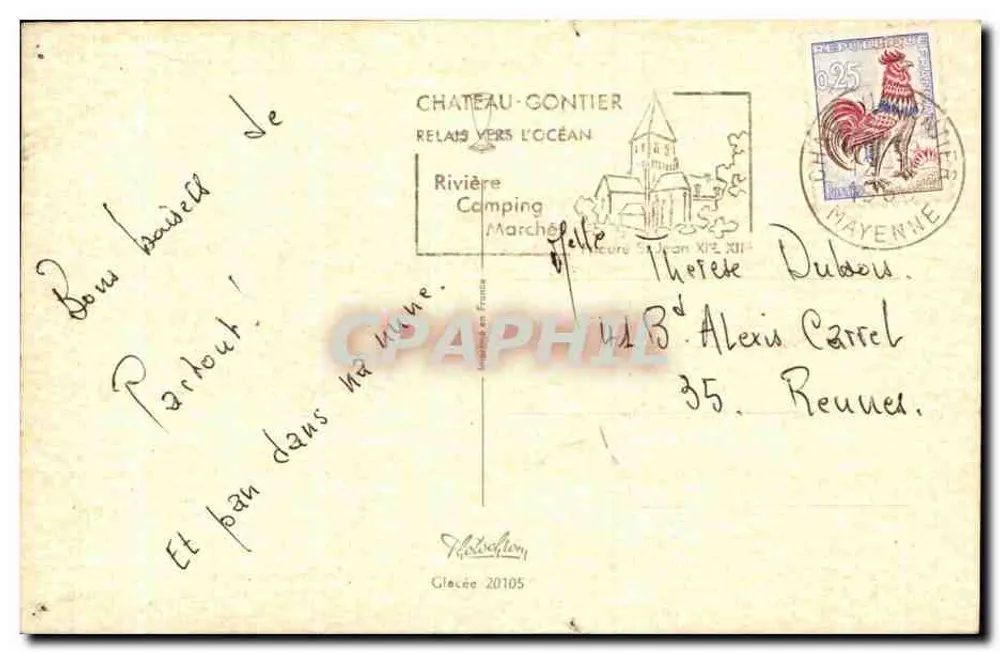 Deux enfants à la plage — scène de plage avec table et verre — éditeur Château-Gontier - Rückseite