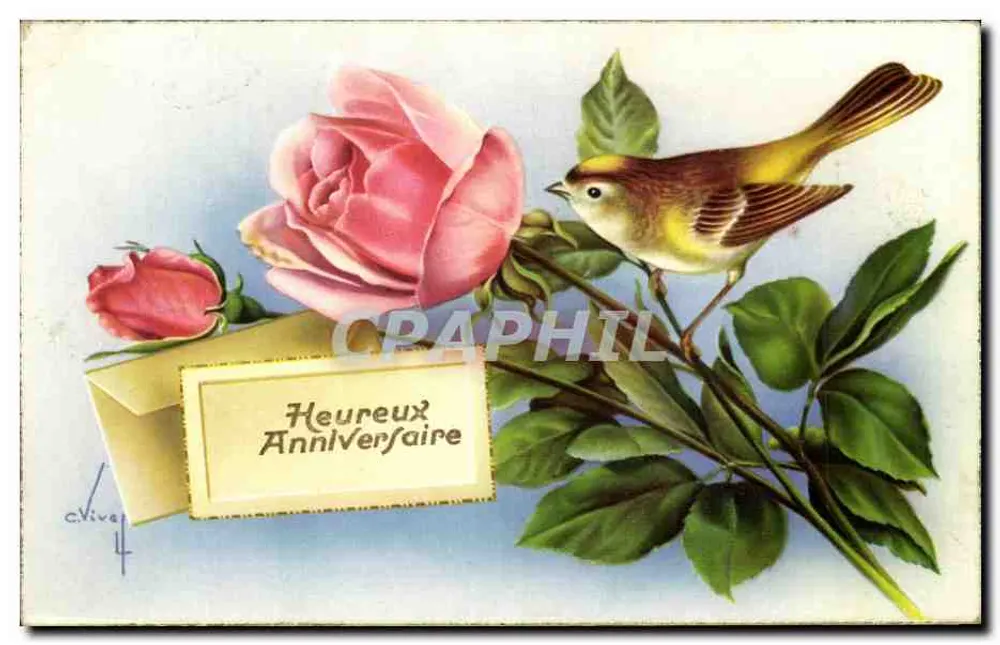 Rose und Vogel — Geburtstag — C. Vive, n°4 - Vorderseite