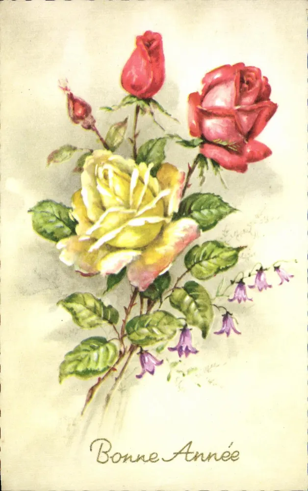 Blütenstrauß aus Rosen und Glocken — Frohe Neujahr — Verlag 'SPECIAL' n° 9224 P - Vorderseite