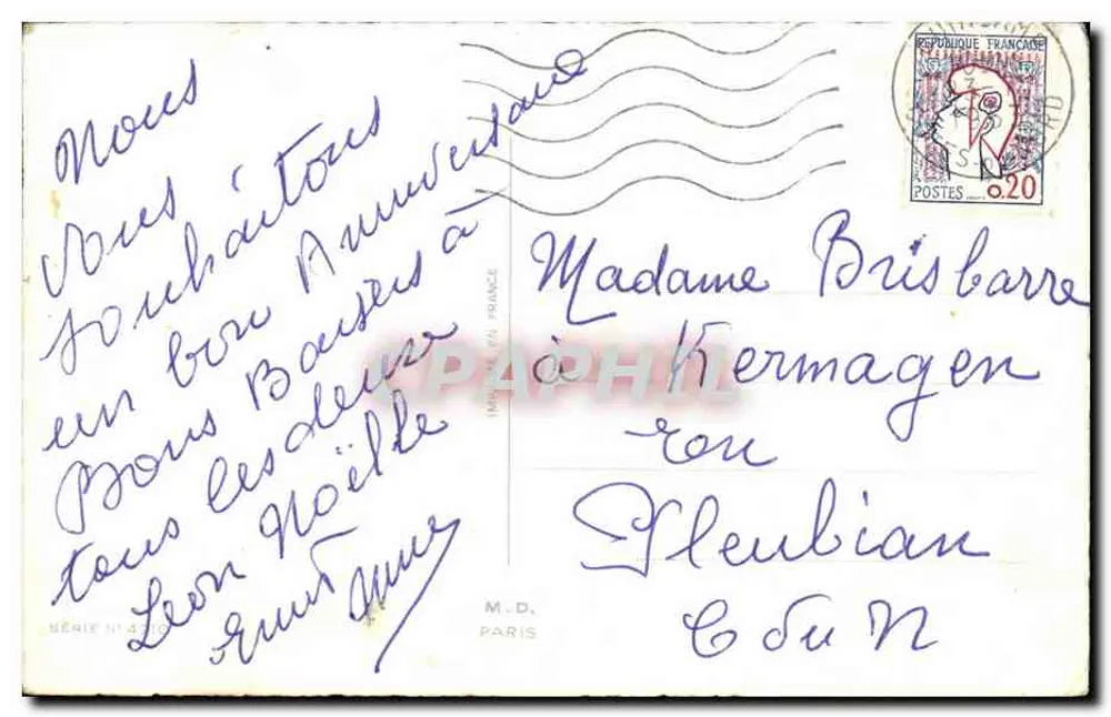 Paysage printanier avec maison — 'Heureux Anniversaire' — M.D. PARIS, série N° 470 - Verso