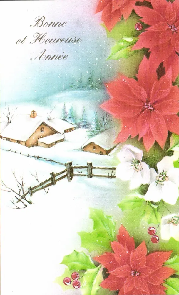 Winterlandschaft mit Poinsettien — Frohe Weihnachten — Karte zur Jahreszeit - Vorderseite