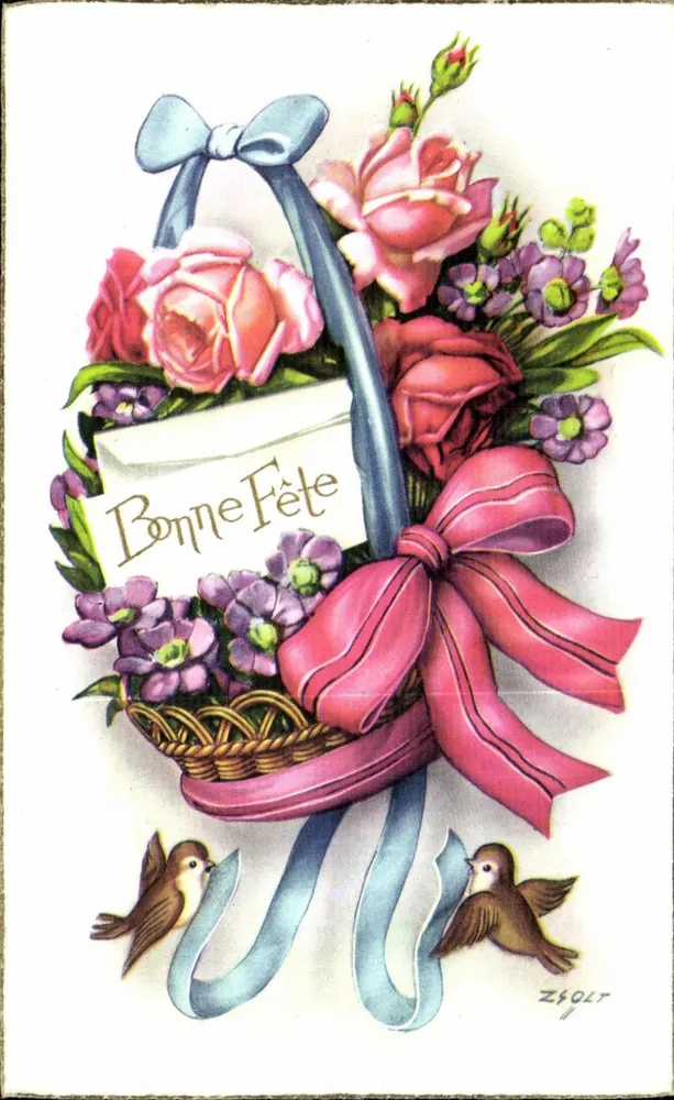 Bouquet aus Rosen und Blumen — Grußkarte — M.D. Paris, Serie Nr. 2470 - Vorderseite