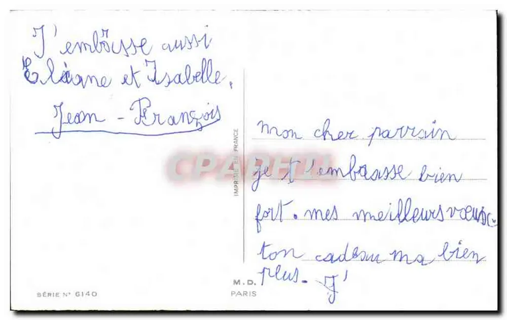 Natal — vila nevada sob céu estrelado — Impressoria M.D. Paris, série n° 6140 - Verso