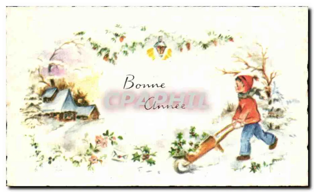 Kind mit Schlitten — Winterlandschaft — Éditions Superluxe - Vorderseite