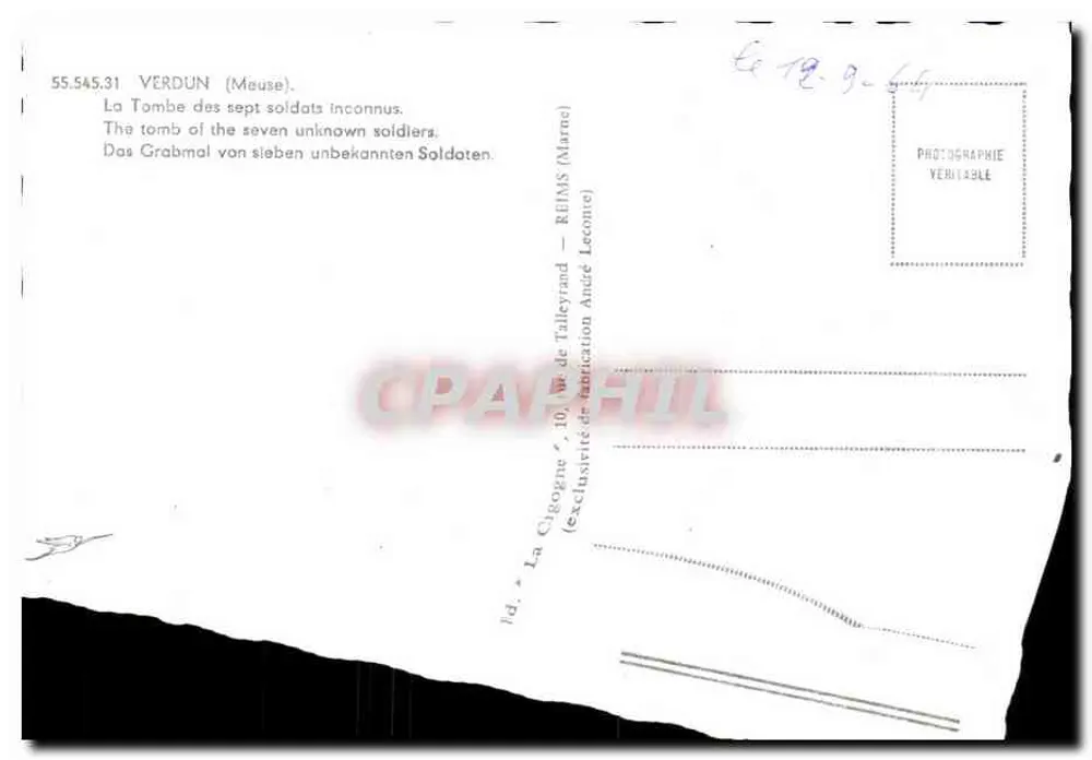 Verdun — Grab der sieben unbekannten Soldaten — La Cigogne, 55.545.31 - Rückseite