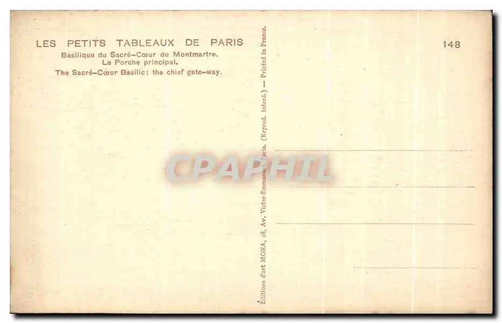 Basilika des Heiligen Herzens von Montmartre — Der Hauptportal — Éditions Victor-Emmanuel, Paris - Rückseite