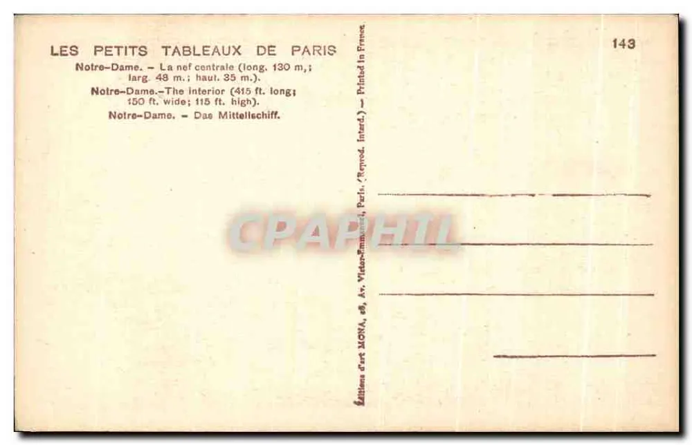 Notre-Dame — A nave central — Éditions d'art MONA, n°143 - Verso