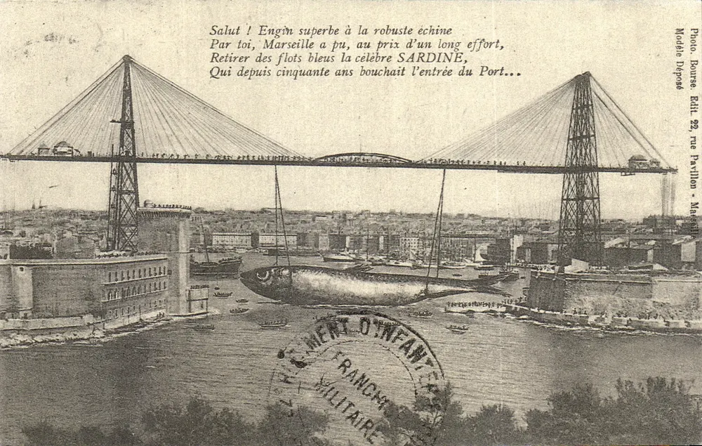 Marselha, ponte transbordadora — montagem fotográfica humorística — Foto. Bouatre, Ed. 22, rua Parillon - Marselha - Frente