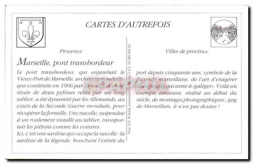 Marselha, ponte transbordadora — montagem fotográfica humorística — Foto. Bouatre, Ed. 22, rua Parillon - Marselha - Verso