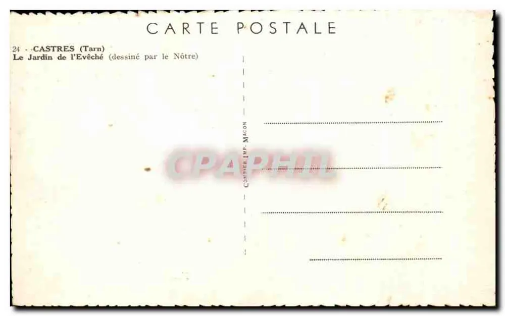 Jardin de l'Evêché — Castres (Tarn) — gezeichnet von dem Nôtre - Rückseite