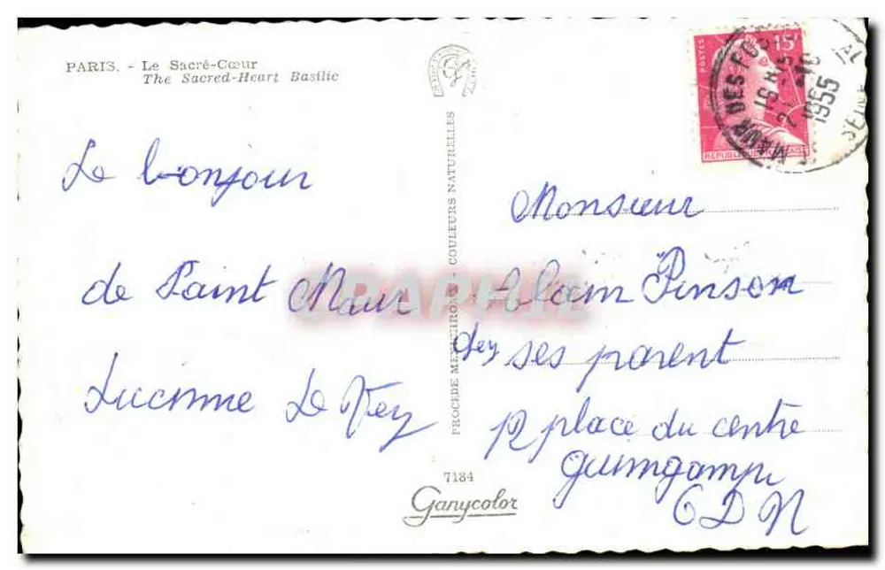 O Sacré-Cœur de Montmartre — Paris — Ganycolor 7184 - Verso