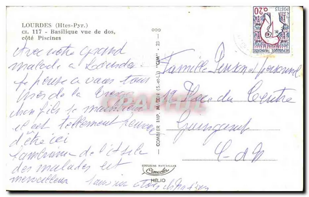 Lourdes (Htes-Pyr.) - Basílica vista de trás, lado das piscinas — editor Combier Imp. M.C.N. (S.-et-L.) - Verso