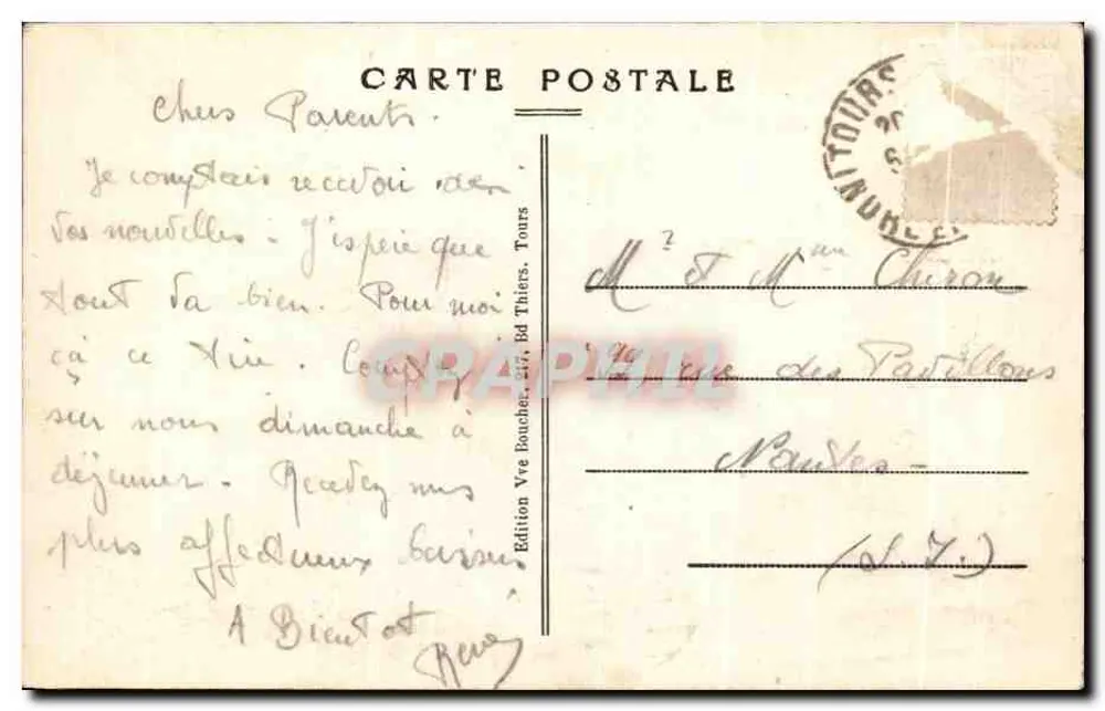 Tours (H.-et-L.) — A Estação — A. B. — n° 66 - Verso
