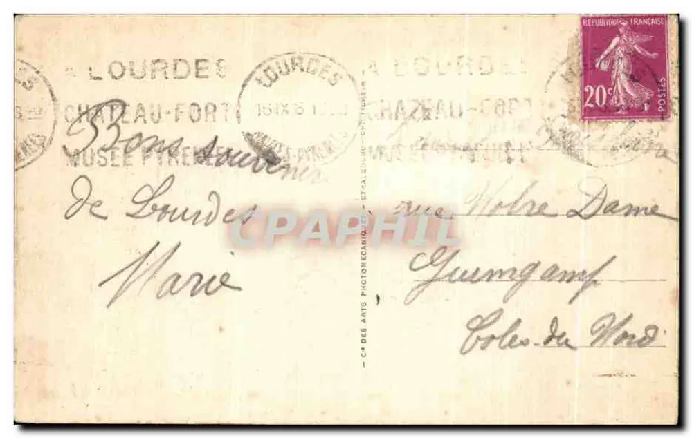 Souvenir de Lourdes — Verleger C. des Arts Photomécanique, Seriennummer nicht sichtbar - Rückseite