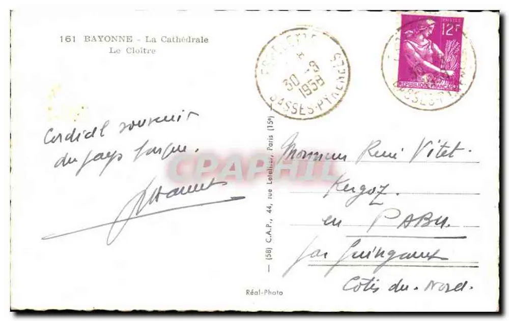Bayonne - A Catedral, O Claustro — Réal-Photo, n°161 - Verso