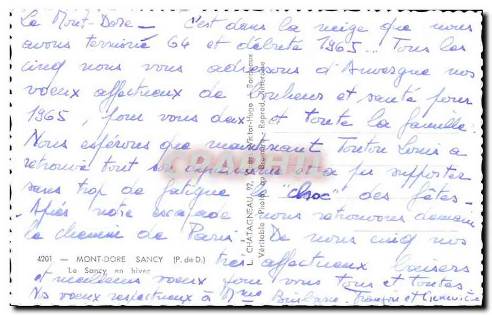 Mont-Dore — Vista invernal nevada — L. CHATAGNEAU, n° 4201 - Verso