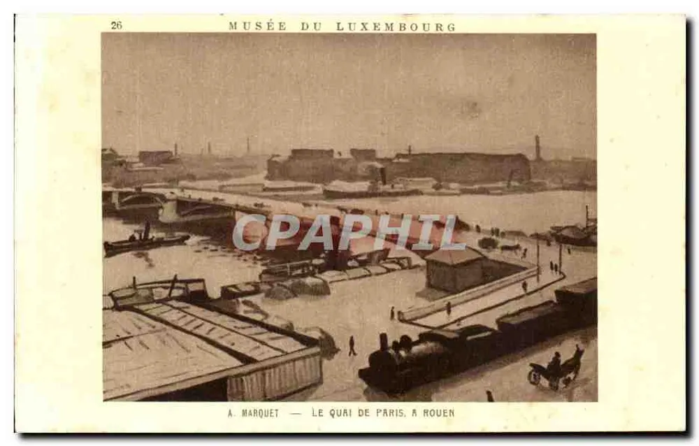 Der Kai von Paris in Rouen — Ansicht des Kais mit Booten und Lokomotive — A. Marquet, n°26 - Vorderseite