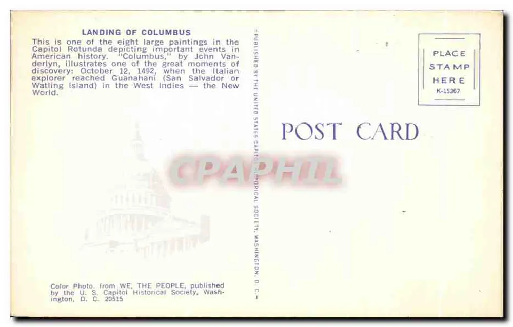 Landung von Columbus — 12. Oktober 1492 — U.S. Capitol Historical Society - Rückseite