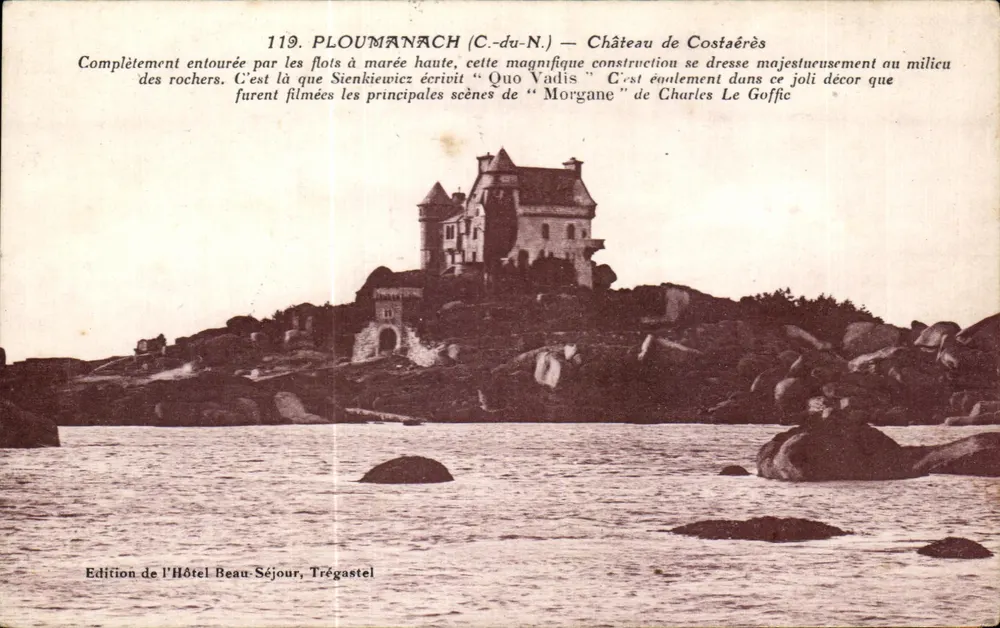 Ploumanach (C.-du-N.) — Castelo de Costaérès — Edição do Hotel Beau-Séjour, Trégastel - Frente