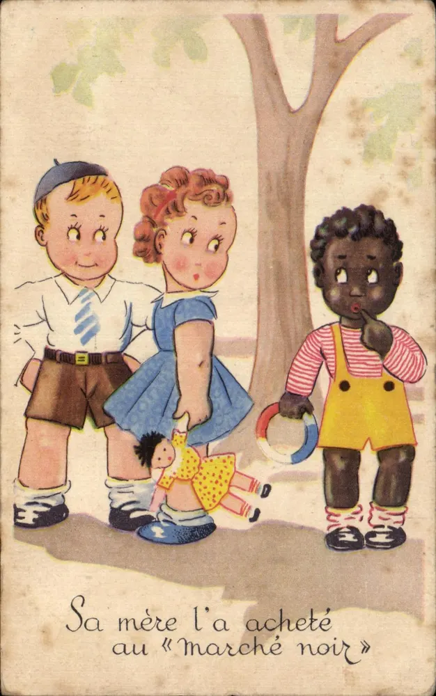 Kinder und Puppe — Straßenszene — gedruckter Text - Vorderseite