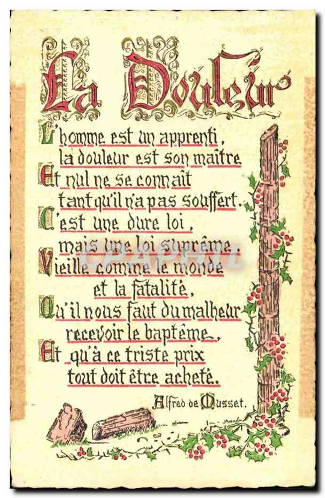 Die Schmerzen — Gedicht von Alfred de Musset — Verlag nicht sichtbar - Vorderseite