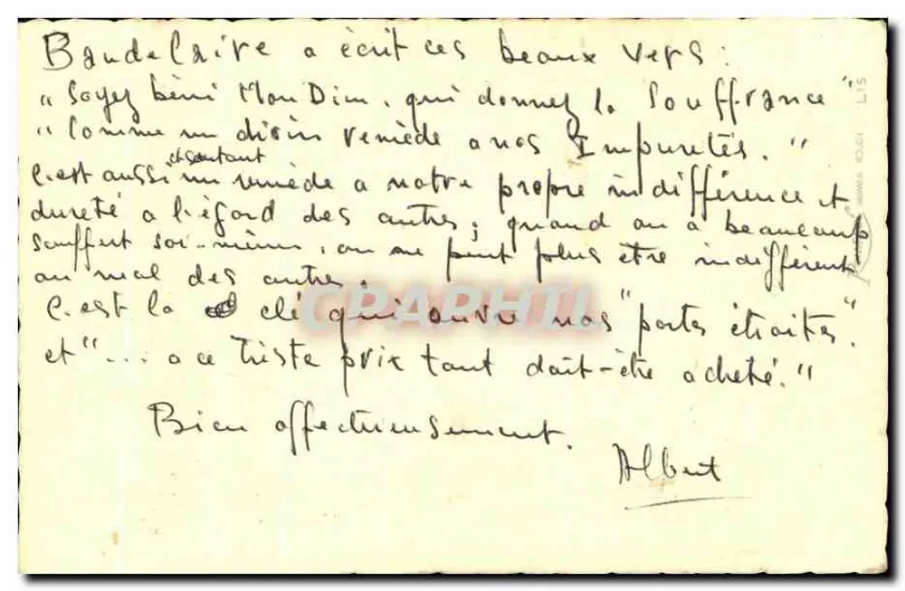 Die Schmerzen — Gedicht von Alfred de Musset — Verlag nicht sichtbar - Rückseite