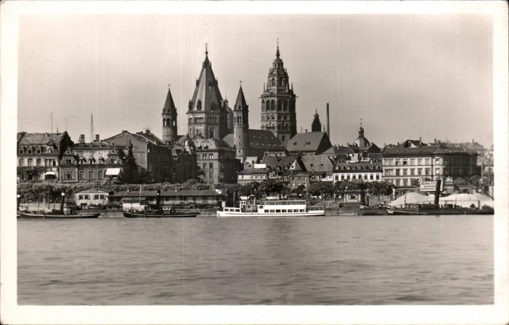 Mainz am Rhein — Der Dom vom Rheinufer gesehen — J. Velten Verlag Karlsruhe i. B. Nr 4250 - Vorderseite