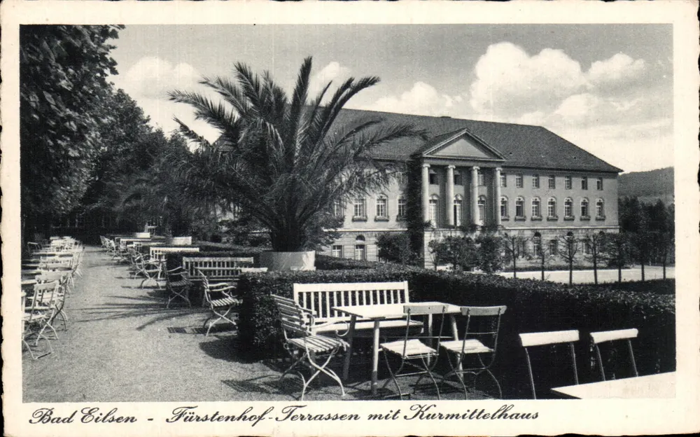 Bad Eilsen - Terrassen des Fürstenhof mit Kurmittelhaus — Verlag Schulz & Co., Lübeck - Vorderseite