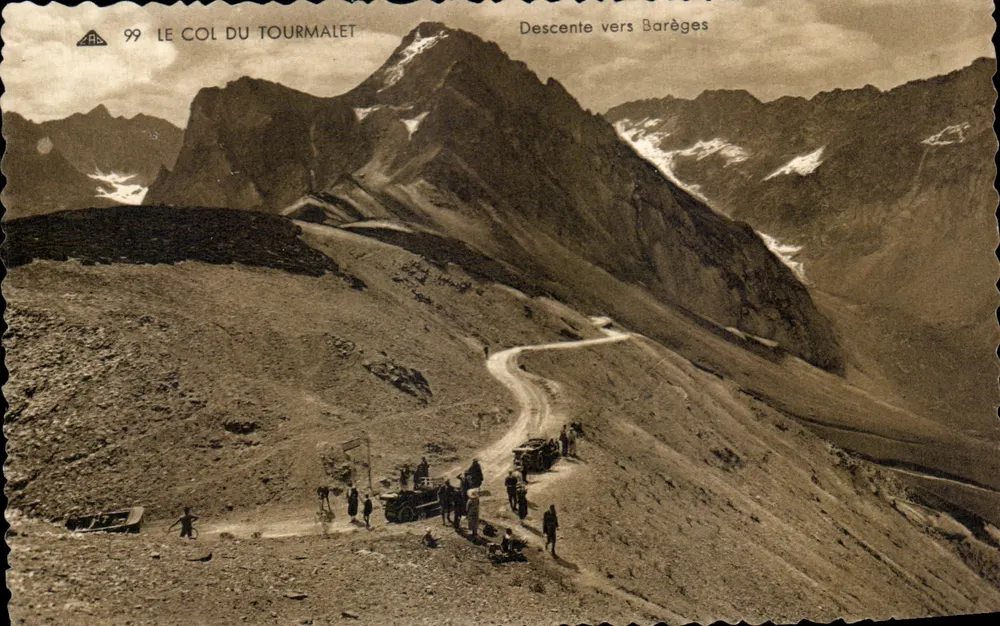 O Col do Tourmalet — descida para Barèges — Edição H. Rius, Cauterets - Frente