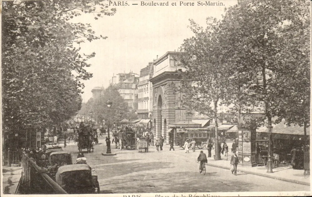 Paris — Boulevard e Porta St-Martin — Place de la République — Editor não identificado, número de série não visível - Frente
