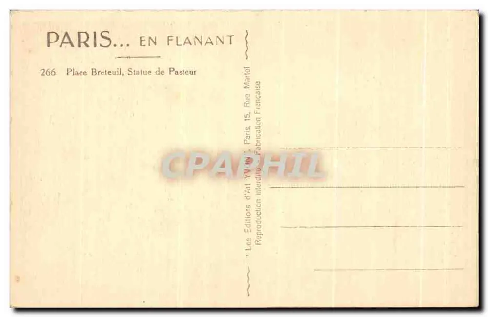 Place Pasteur — Estátua de Pasteur — Les Éditions d'Art 'En Flanant' - Verso