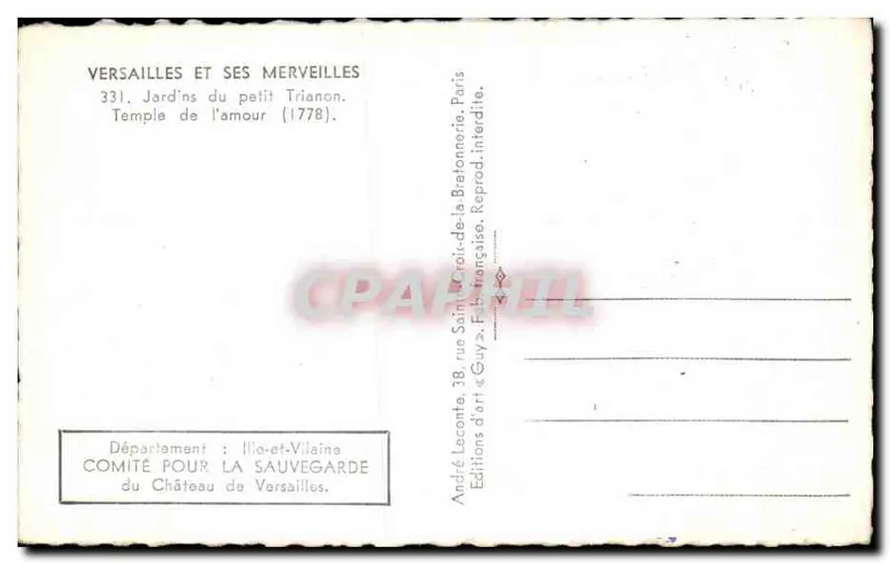 Tempel der Liebe — Gärten des Petit Trianon — Verlag Guy, n°331 - Rückseite