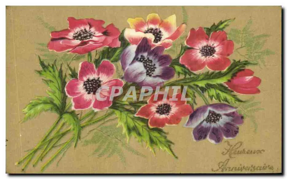 Bouquet de fleurs — anémones colorées — éditeur imprimeur non visible - Frente