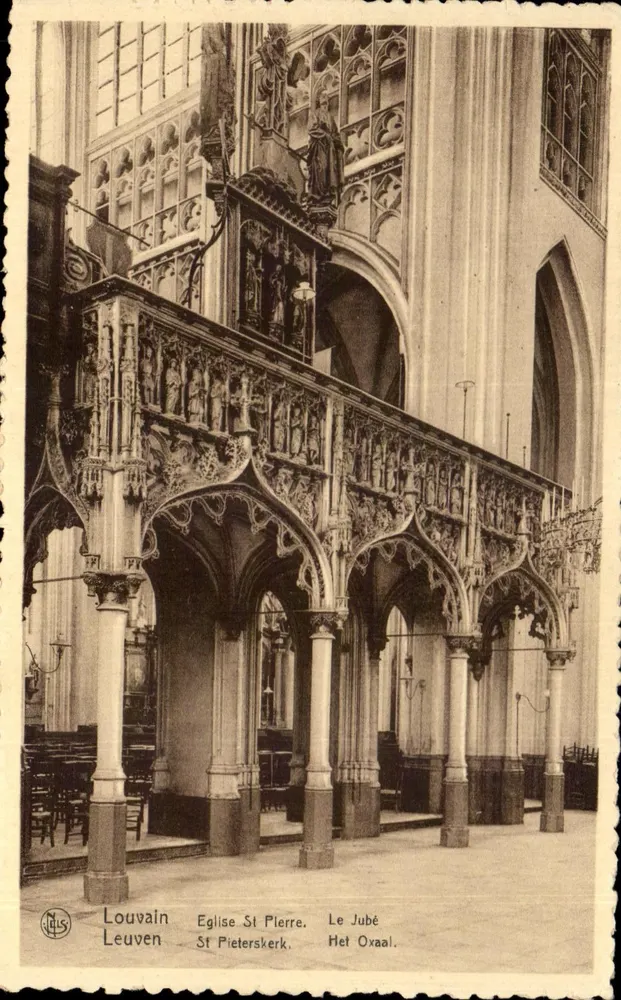 Interno della chiesa di San Pietro a Lovanio — Jubé scolpito — editore NLS, serie 62 - Recto